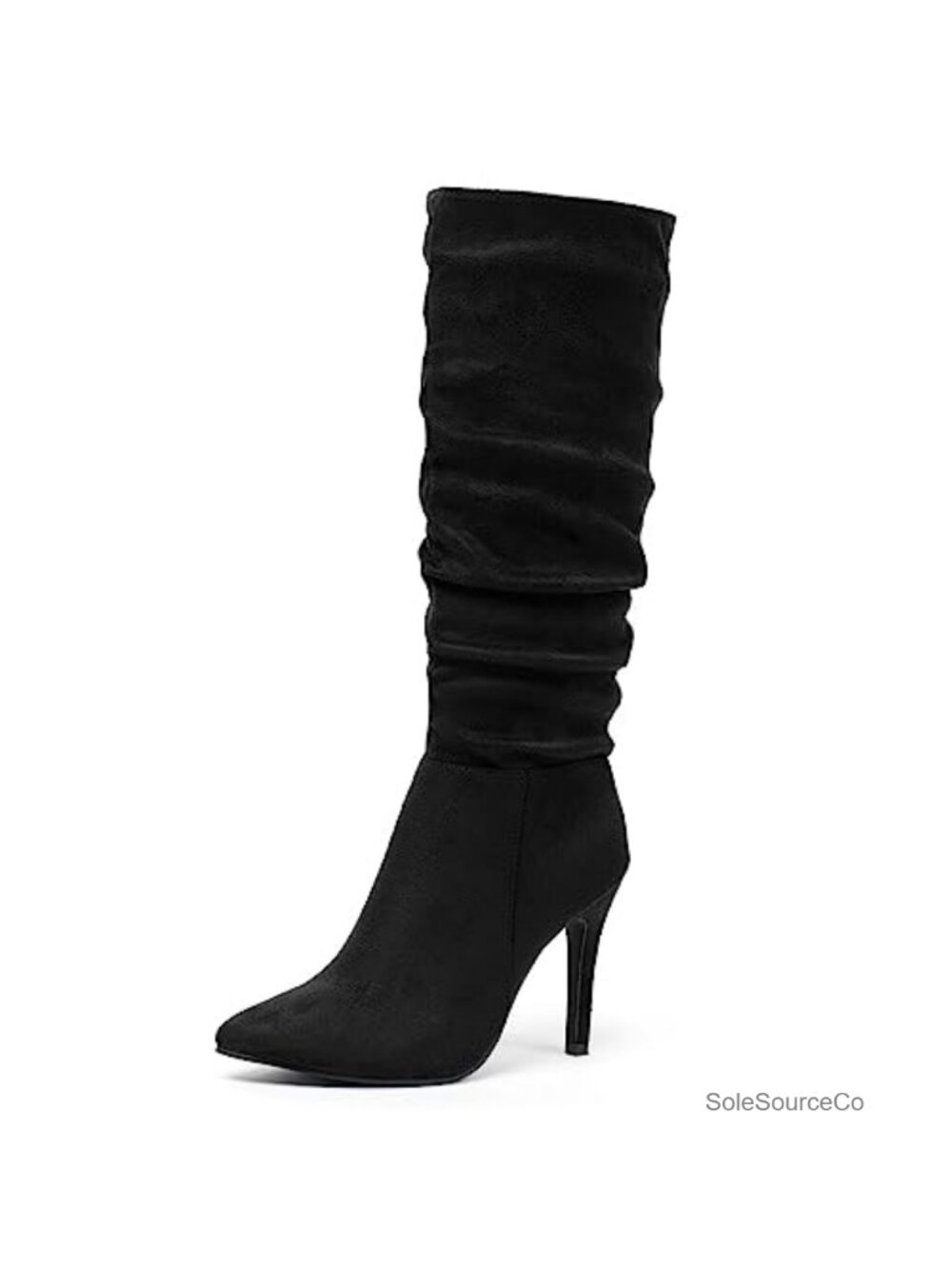 Stiletto Knee High Boots Faux Suede Slouchy Dressy Pointed Toe